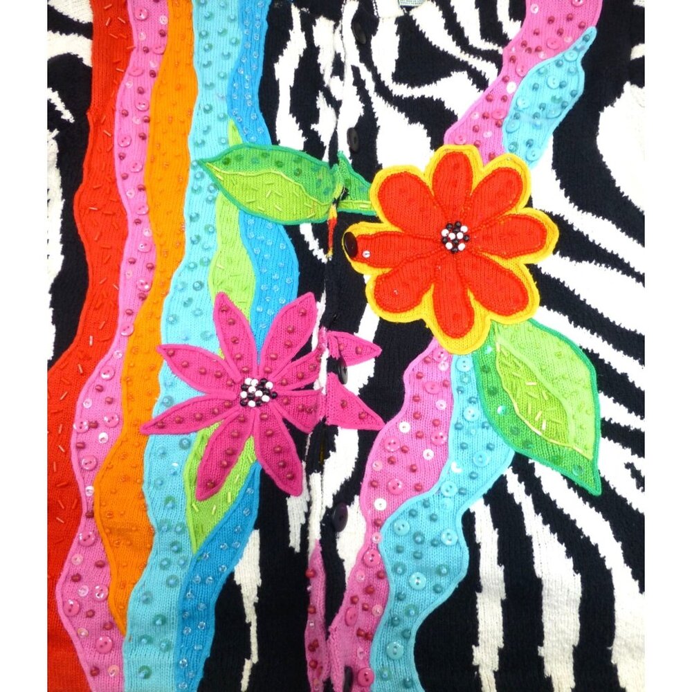 Wild Zebra Print Jacket With Sequins & Flower Pow… - image 2